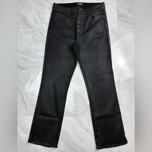 PAIGE Cindy Black Coated Jeans High Rise Straight Leg Split Hem Size 30